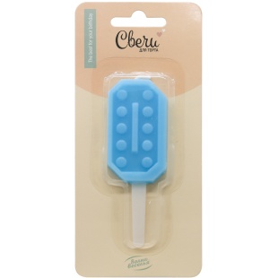 Свеча Цифра, 0 Конструктор, Голубой, 3,3*6,5 + 3 см, 1 шт. с держат.