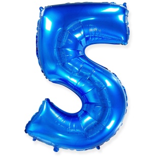 Шар (40''/102 см) Цифра, 5, Синий, 1 шт. в уп.