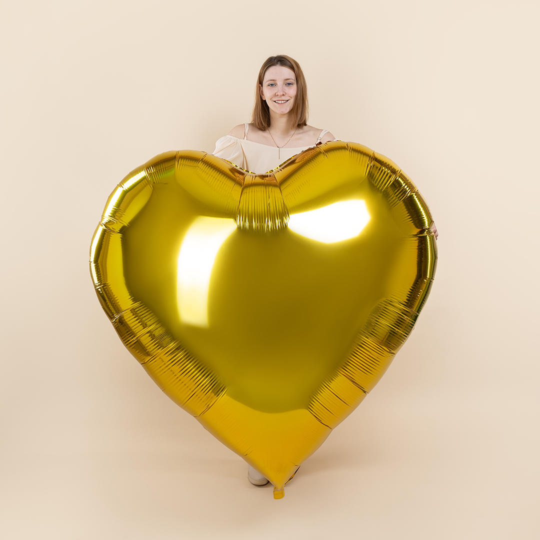 Шар (63''/160 см) Сердце, Золото, Металлик, 1 шт.