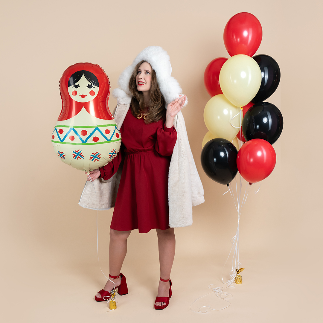 Шар (31''/79 см) Фигура, Матрешка Русский узор, 1 шт. в уп.