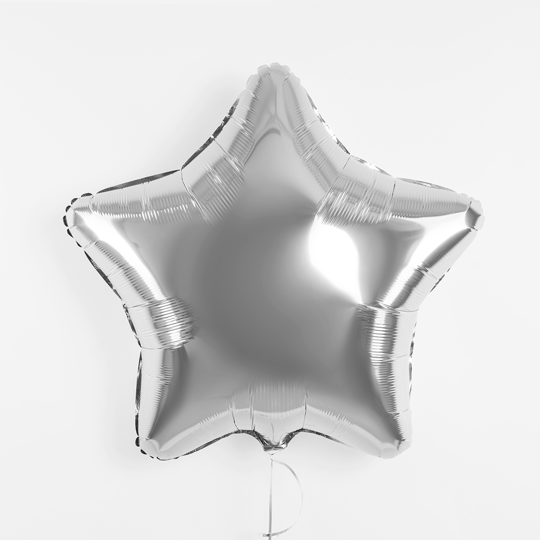Шар (32''/81 см) Звезда, Серебро, Металлик, 1 шт.