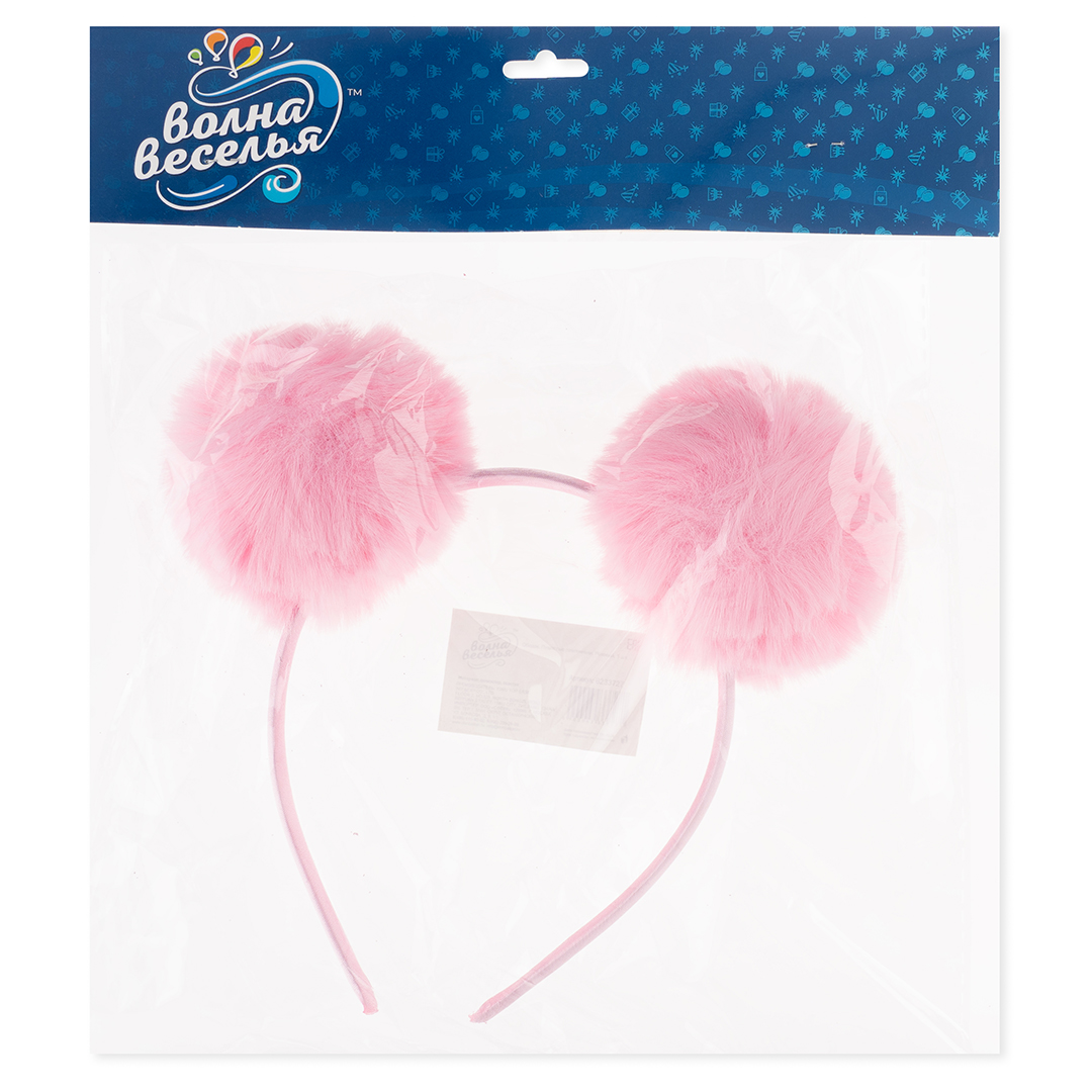 Ободок, Пушистые помпончики, Розовый, 1 шт. 
