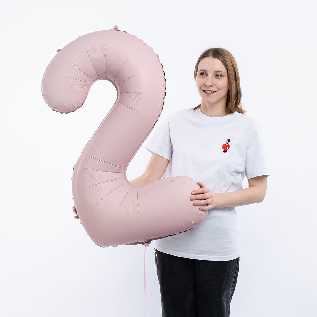 Шар (40''/102 см) Цифра, 2 Slim, Пыльная роза, Сатин, 1 шт. в уп.