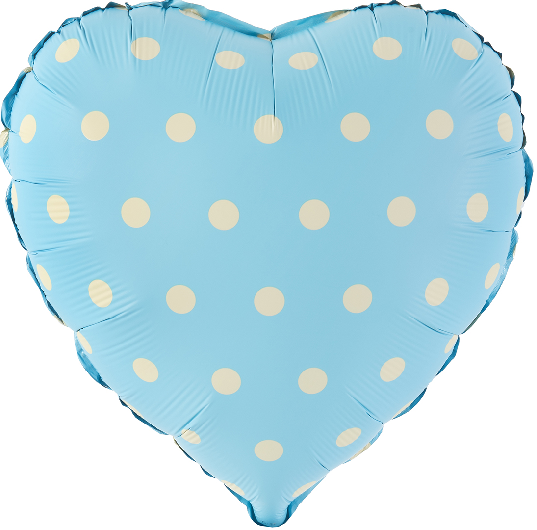 Шар (18''/46 см) Сердце, Кремовый горошек, Голубой, 1 шт.