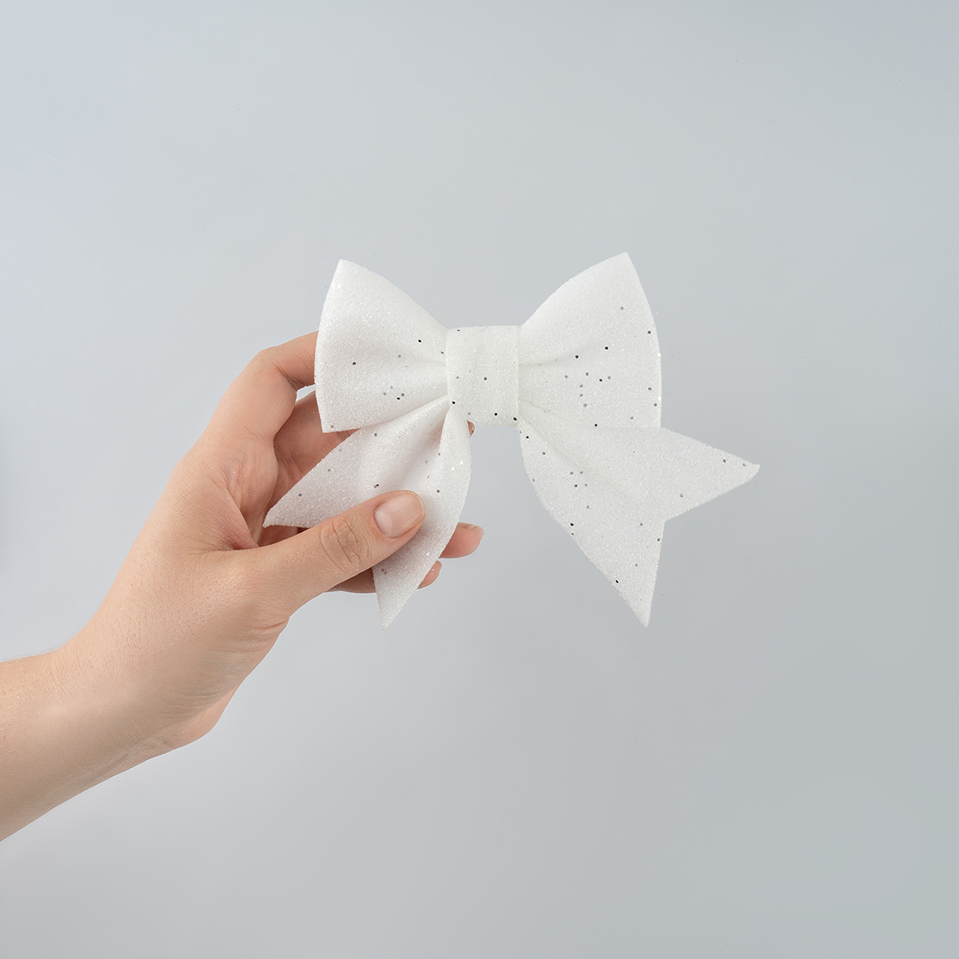 Декоративный бант Праздничный, Белый, с блестками, 12*15 см, 2 шт. в упак. 