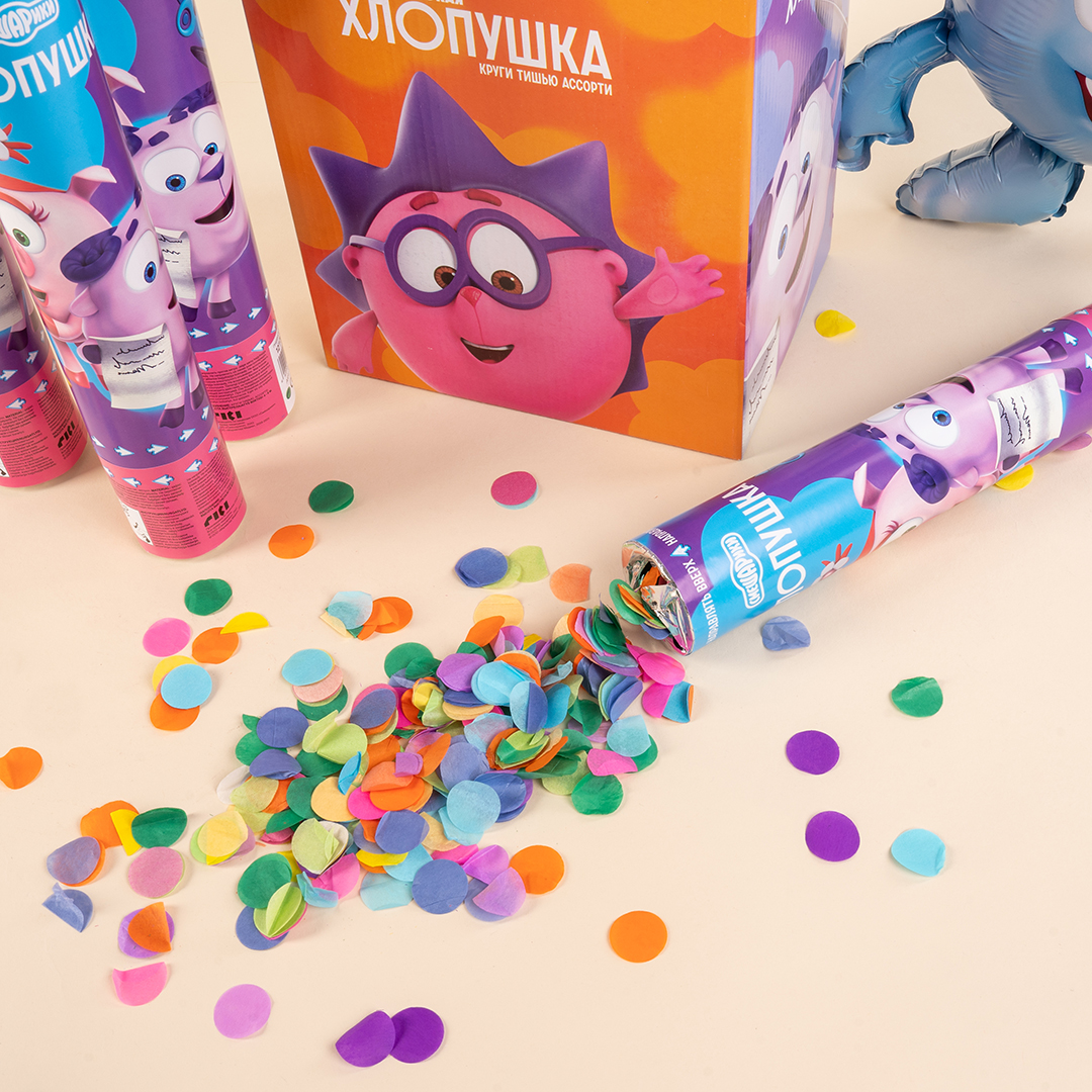 Пневмохлопушка (12/30 см), Смешарики, Нюша и Бараш, Круги тишью, Ассорти, 1 шт.