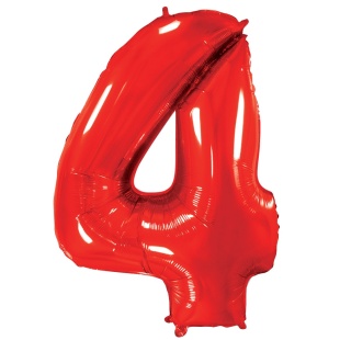 Шар (40''/102 см) Цифра, 4, Красный, 1 шт. в уп.