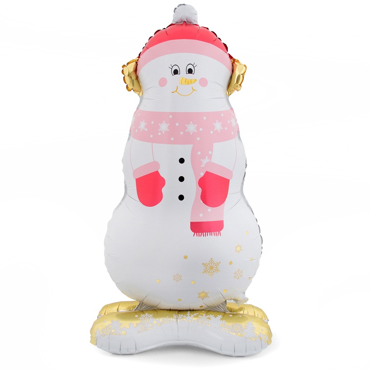 Шар 3D (47''/119 см) Фигура на подставке, Снеговик в розовом шарфе, 1 шт. в уп.