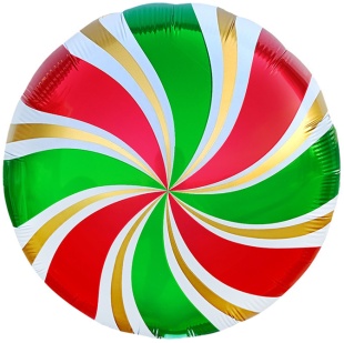 Шар (18''/46 см) Круг, Леденец, Красный/Зеленый, 1 шт. в уп.