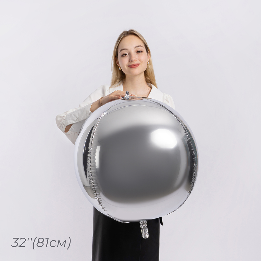 Шар 3D (32''/81 см) Сфера, Серебро, 1 шт.