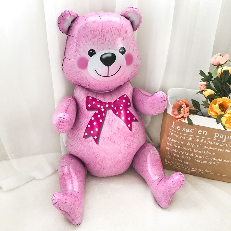 Шар (22''/56 см) Фигура 3D, Сидячий мишка, Розовый, 1 шт. в уп.