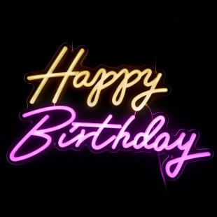 Световая надпись на подложке Happy Birthday, двухцветная, 35*57 см. Теплый белый/Розовый, 1 шт.