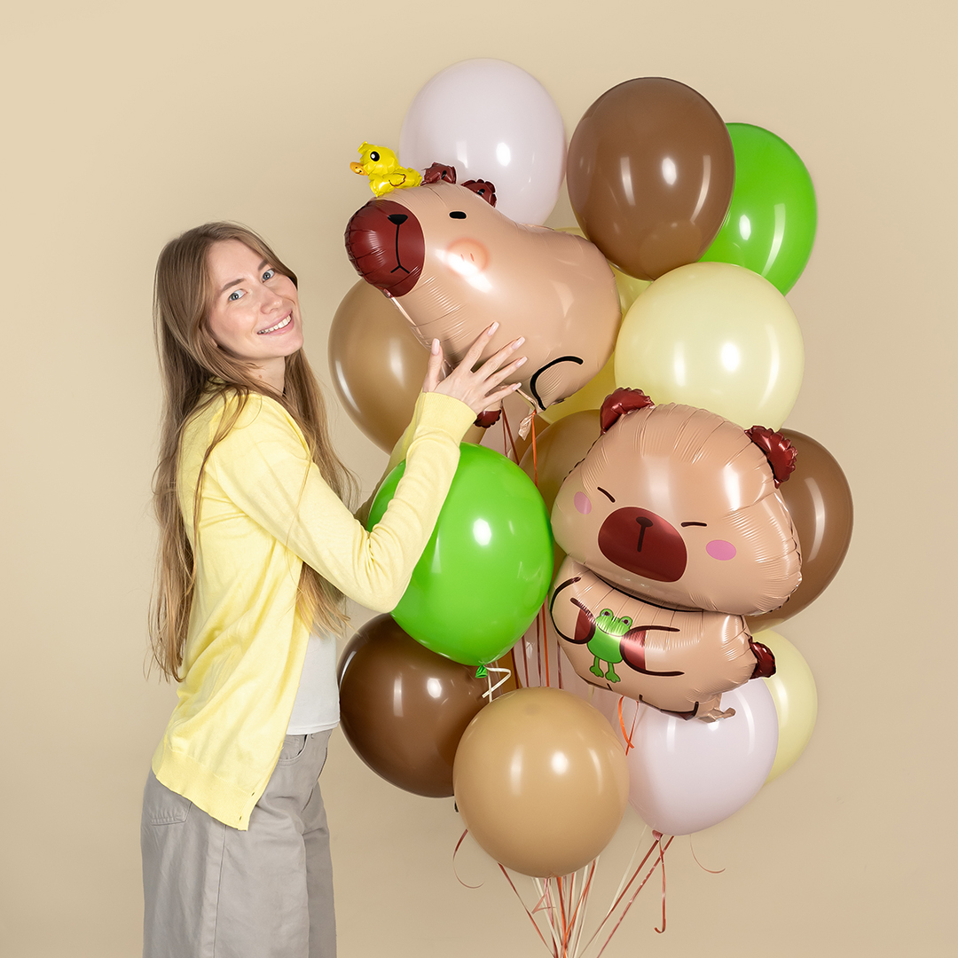 Шар (26''/66 см) Фигура, Капибара с утенком, 1 шт.