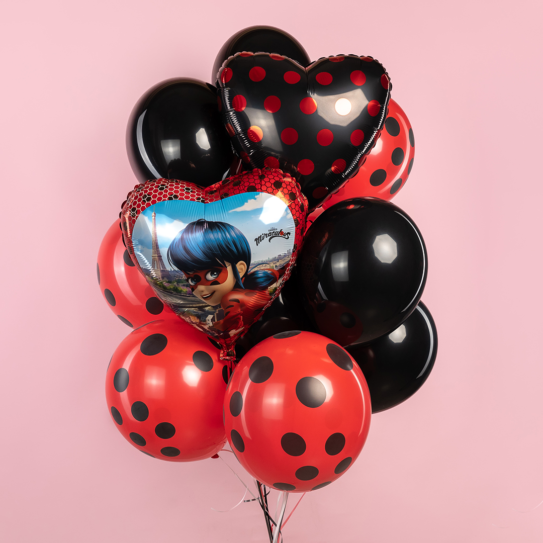 Шар (18''/46 см) Сердце, Красные точки, Черный, 1 шт.