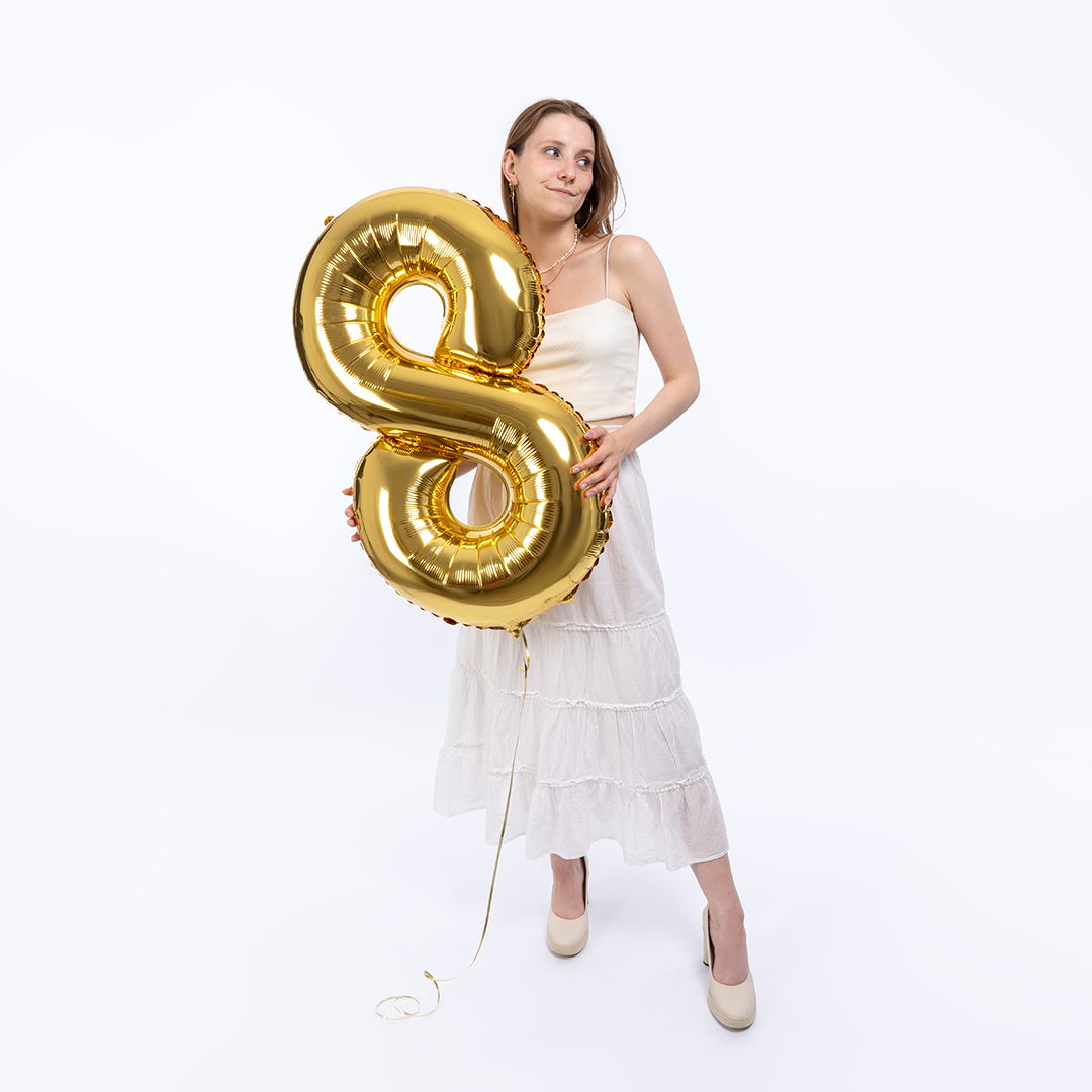 Шар (40''/102 см) Цифра, 8 Slim, Золото, 1 шт.
