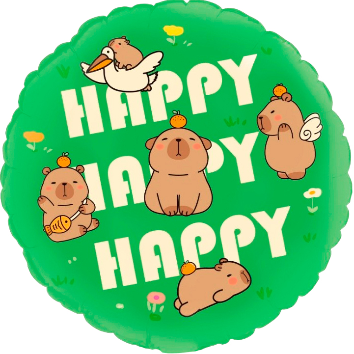Шар (18''/46 см) Круг, Капибары, Happy Birthday, 1 шт.
