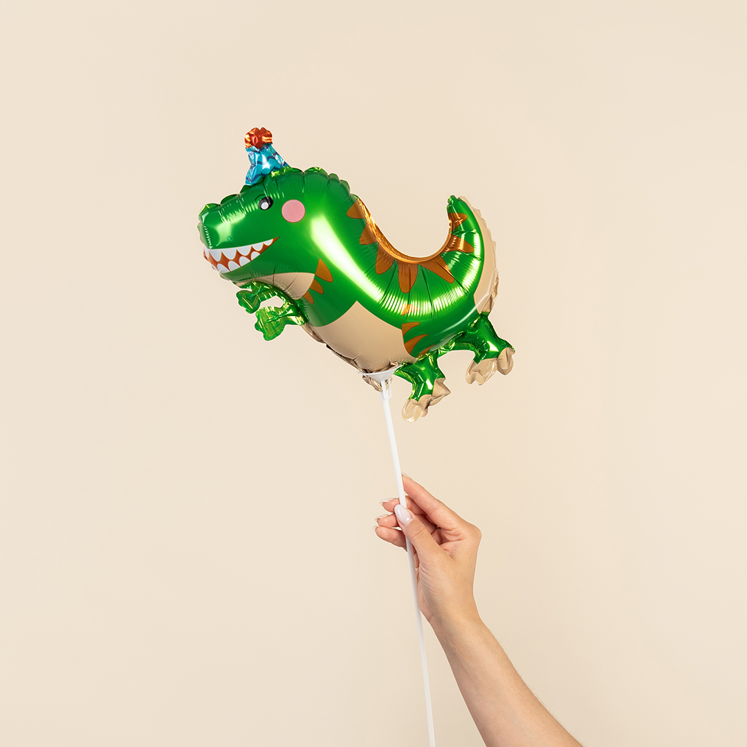 Шар с клапаном (14''/36 см) Мини-фигура, Динозаврик в колпачке, 1 шт.