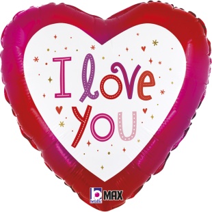 Шар (18''/46 см) Сердце, Я Люблю Тебя (искрящиеся сердечки), 1 шт.