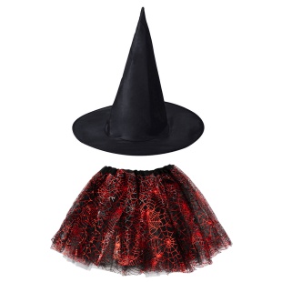 Набор (шляпка и юбочка), Маленькая ведьмочка, Черный/Красный, Металлик, 1 шт. 