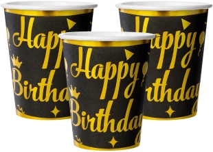 Стаканы (250 мл) Элегантный ДР, Черный/Золото, Металлик, 6 шт.