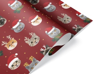 Упаковочная бумага 80гр (0,7*1 м) Новогодние котики, 10 шт.