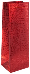 Пакет подарочный для вина, 210гр, Кожа крокодила, Красный, Металлик, 35*12*10 см, 1 шт.
