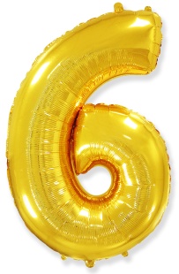 Шар (40''/102 см) Цифра, 6, Золото, 1 шт.