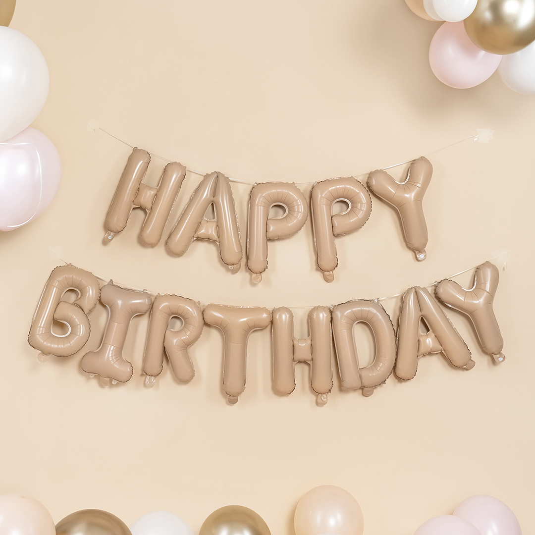 Набор шаров (16''/41 см) Мини-буква, Надпись "Happy Birthday", Карамель, 1 шт. в уп.
