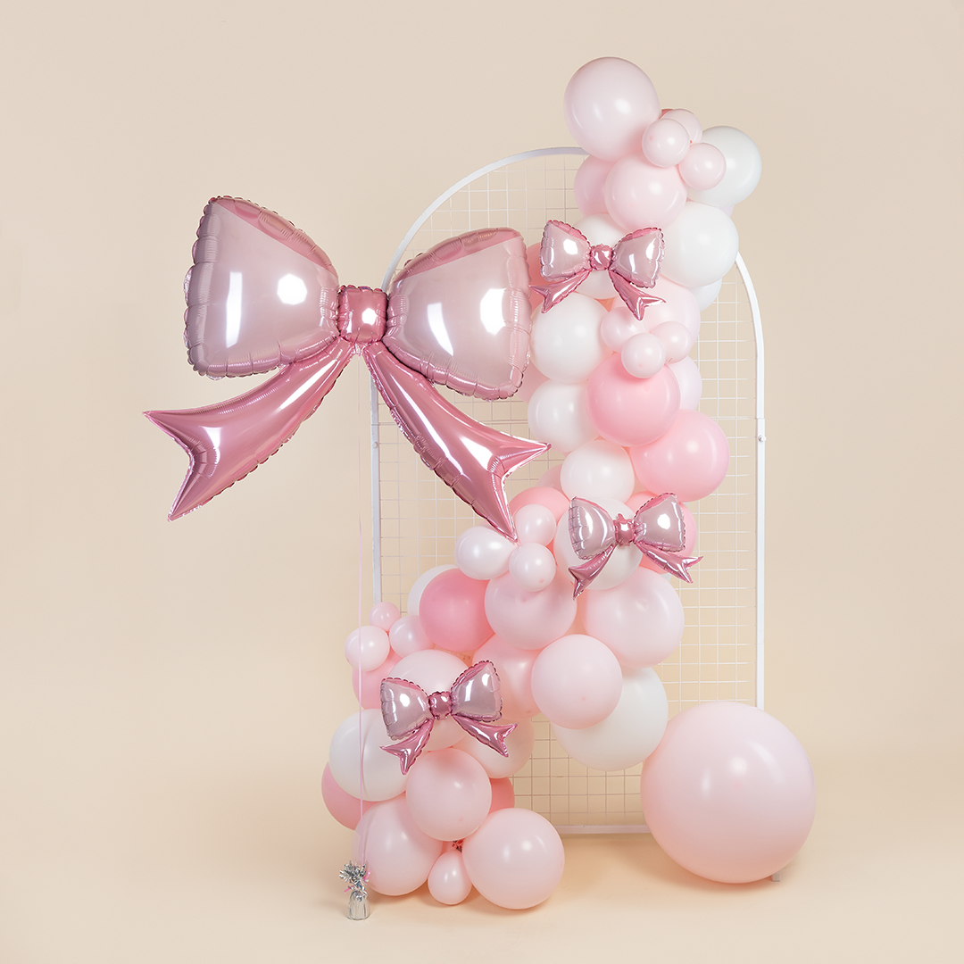 Шар (14''/36 см) Мини-фигура, Бант, Розовый, 1 шт.