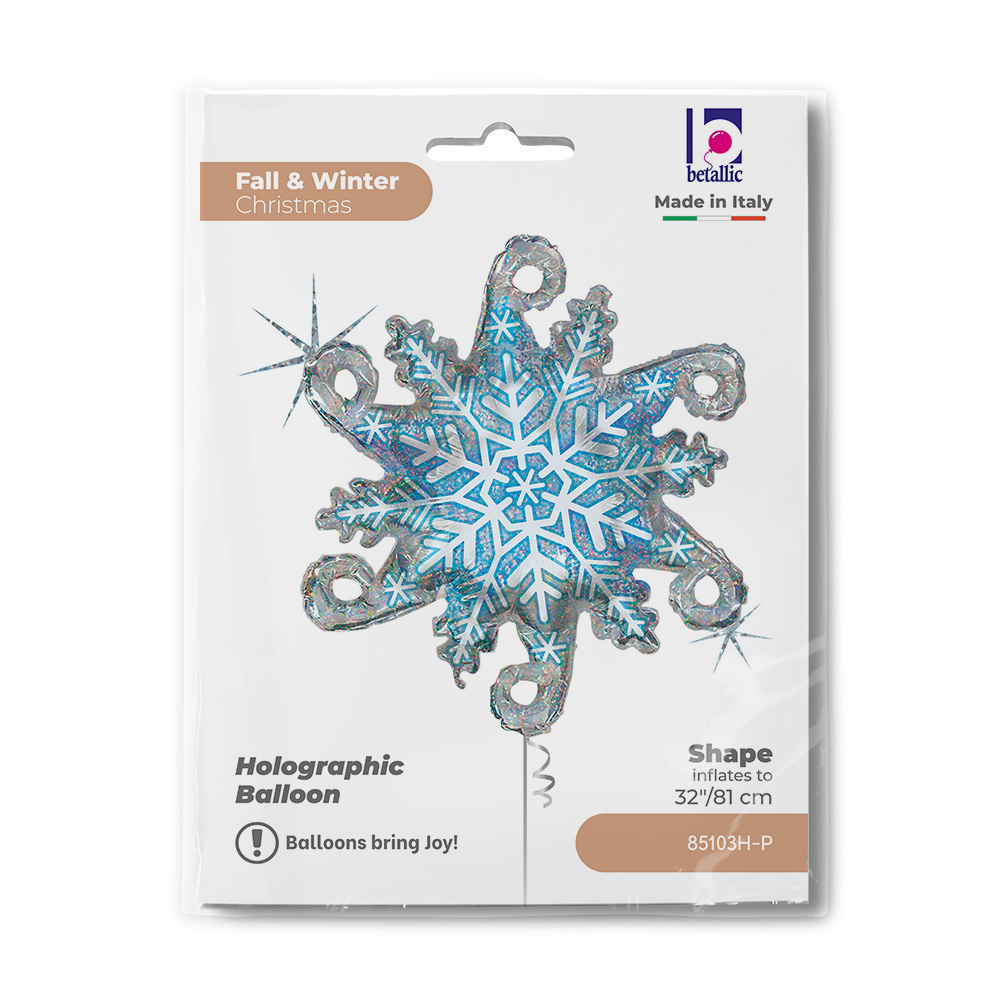 Шар (32''/81 см) Фигура, Снежинка, Серебро, Голография, 1 шт. в уп.