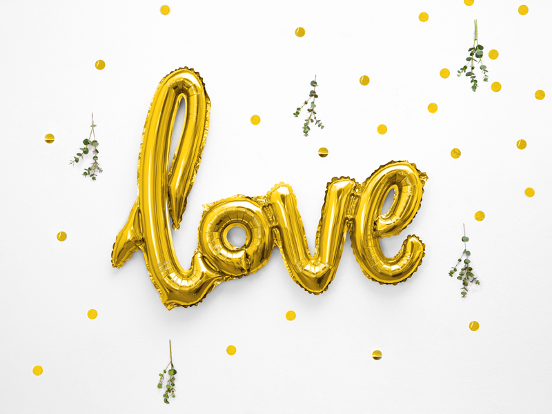 Шар (22''/56 см) Фигура, Надпись "Love", Золото, 1 шт.