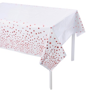 Скатерть одноразовая, Звезды, Белый/Розовое золото, Металлик, 137*183 см, 1 шт.