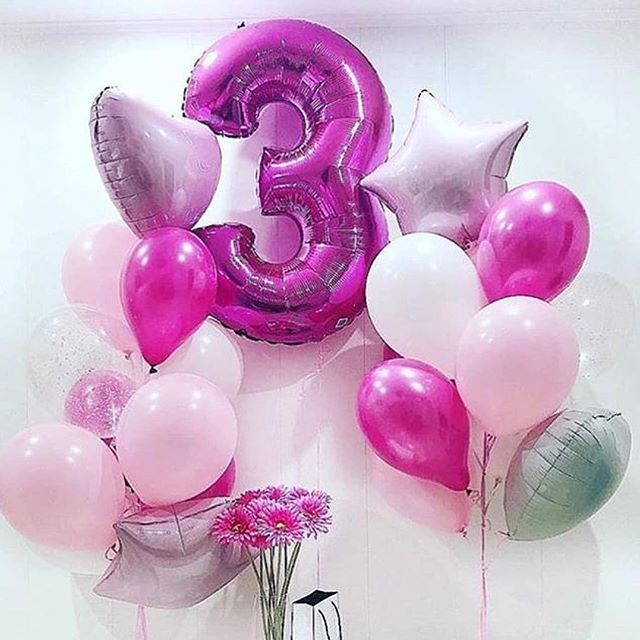 Шар (40''/102 см) Цифра, 3, Фуше, 1 шт.