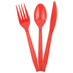 Набор столовых приборов, Вилки, Ложки, Ножи: 3*6 шт, Красный, 15 см, 18 шт. в упак. 
