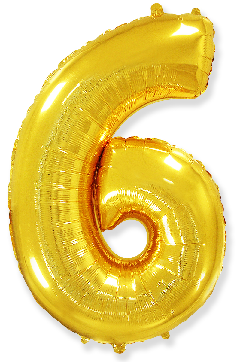 Шар (40''/102 см) Цифра, 6, Золото, 1 шт.
