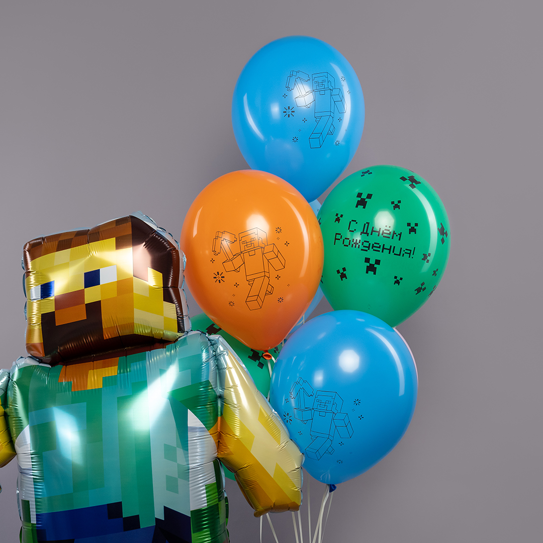 Шар 3D (59''/150 см) Фигура на подставке, Пиксельный герой, 1 шт. в уп.