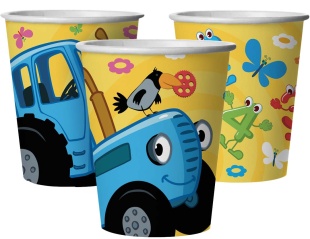 Стаканы (250 мл) Синий трактор, С Днем Рождения!, Желтый, 6 шт.