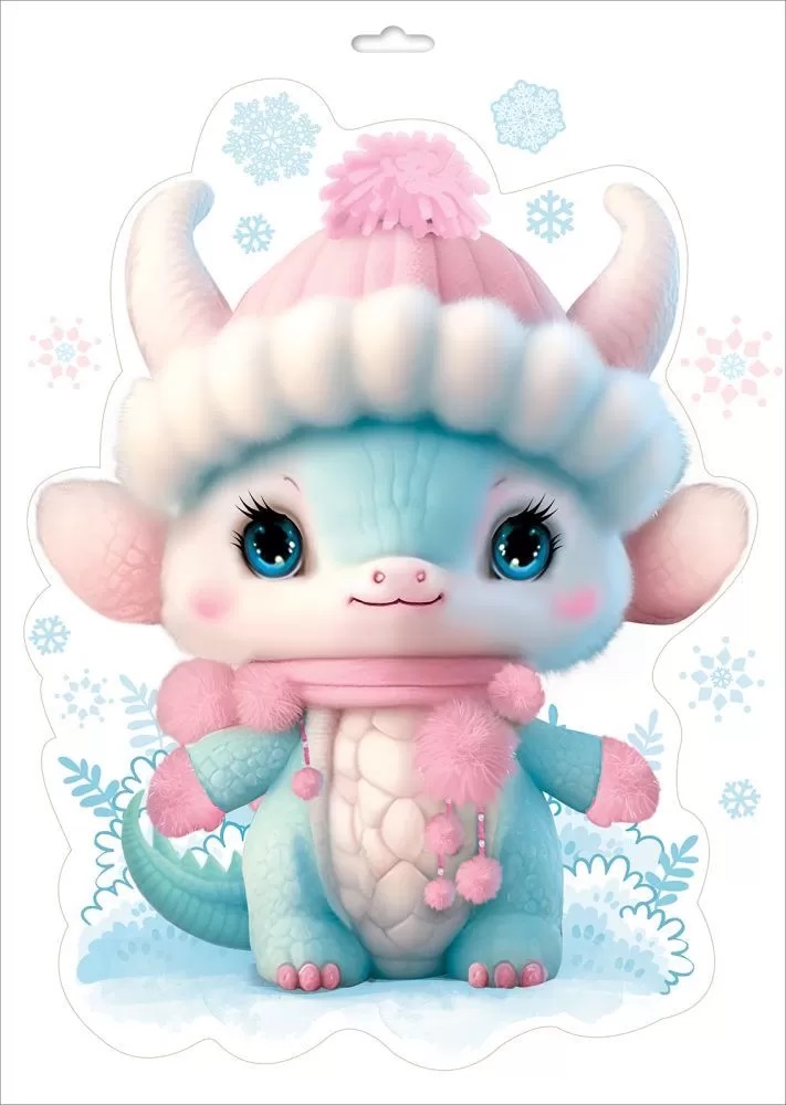 Наклейка Новогодний динозаврик, 23,7*33,2 см, 1 шт.