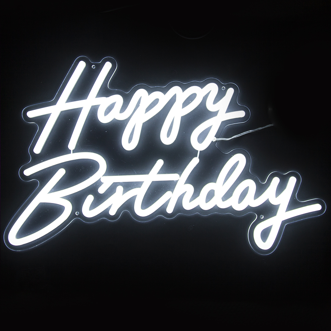 Световая надпись на подложке Happy Birthday, 35*57 см. Белый, 1 шт.