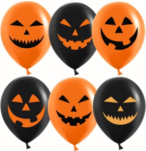 Шар (12''/30 см) Тыквы на Хэллоуин, Черный/Оранжевый, пастель, 2 ст, 25 шт.