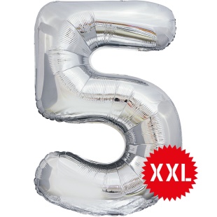 Шар (50''/127 см) Цифра, 5 XXL, Серебро, 1 шт. в уп.