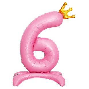 Шар (32''/81 см) Цифра на подставке, 6 Золотая корона, Розовый, 1 шт. в уп.