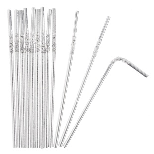 Трубочки для коктейлей, с гофрой, Серебро, Металлик, 12 шт. в упак. 