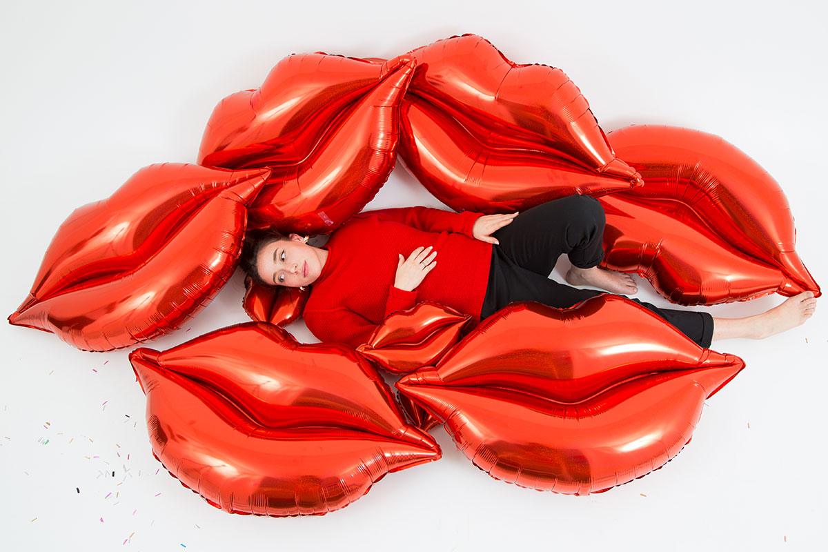 Шар (38''/97 см) Фигура, Губы, Красный, Голография, 1 шт. в уп.
