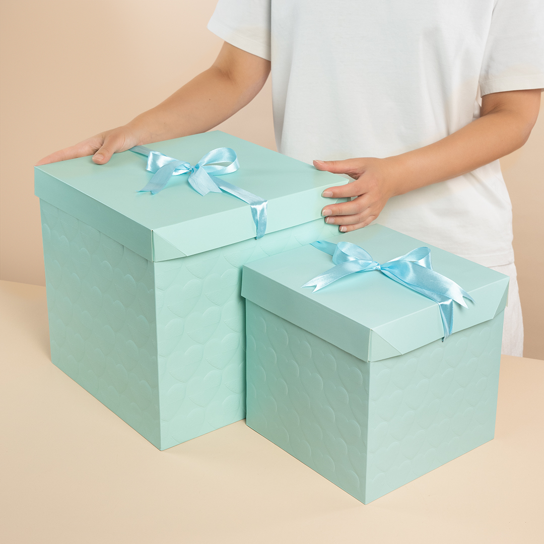 Коробка складная, 350гр, Фактурные сердца, Бирюзовый, 30*30*30 см, 1 шт. в упак. 