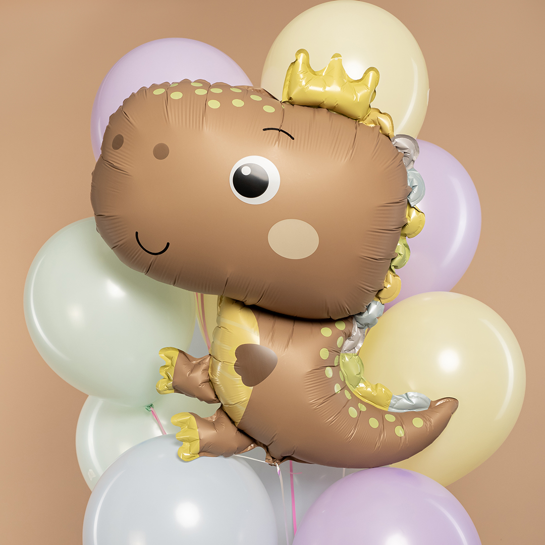 Шар (31''/79 см) Фигура, Динозаврик в короне, Бежевый, Сатин, 1 шт. в уп.