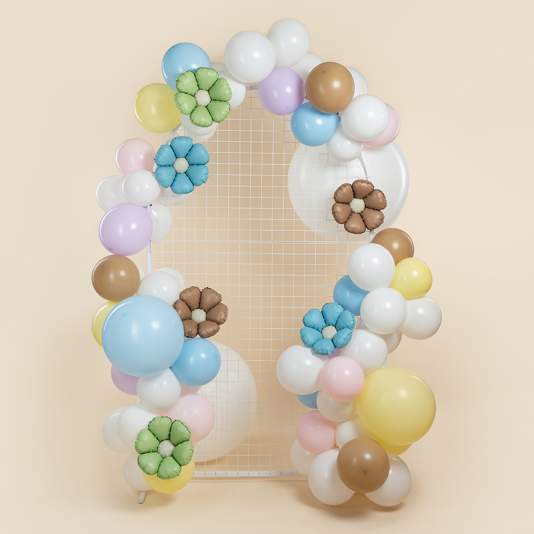 Шар с клапаном (15''/38 см) Мини-цветок, Ромашка, Бежевый, Сатин, 5 шт. в уп.