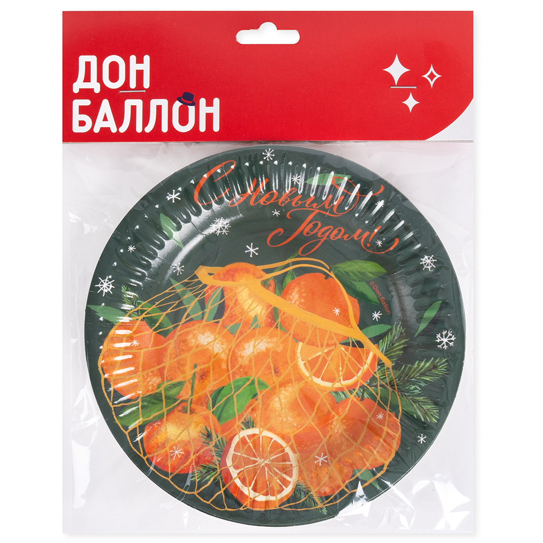 Тарелки (7''/18 см) С Новым Годом! (мандаринки), 6 шт.
