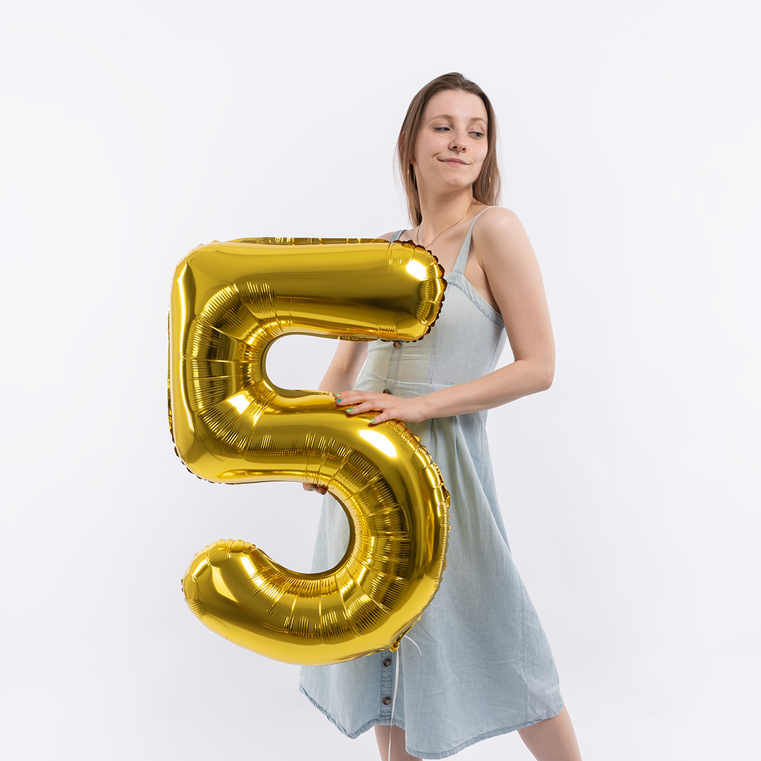 Шар (40''/102 см) Цифра, 5, Золото, 1 шт. в уп.