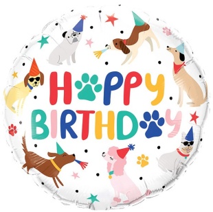 Шар (18''/46 см) Круг, С Днем Рождения (собачки), 1 шт.